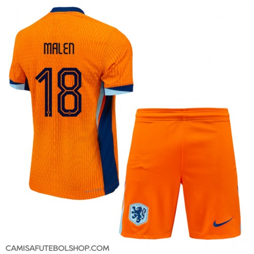 Camisa de time de futebol Holanda Donyell Malen #18 Replicas 1º Equipamento Infantil Europeu 2024 Manga Curta (+ Calças curtas)